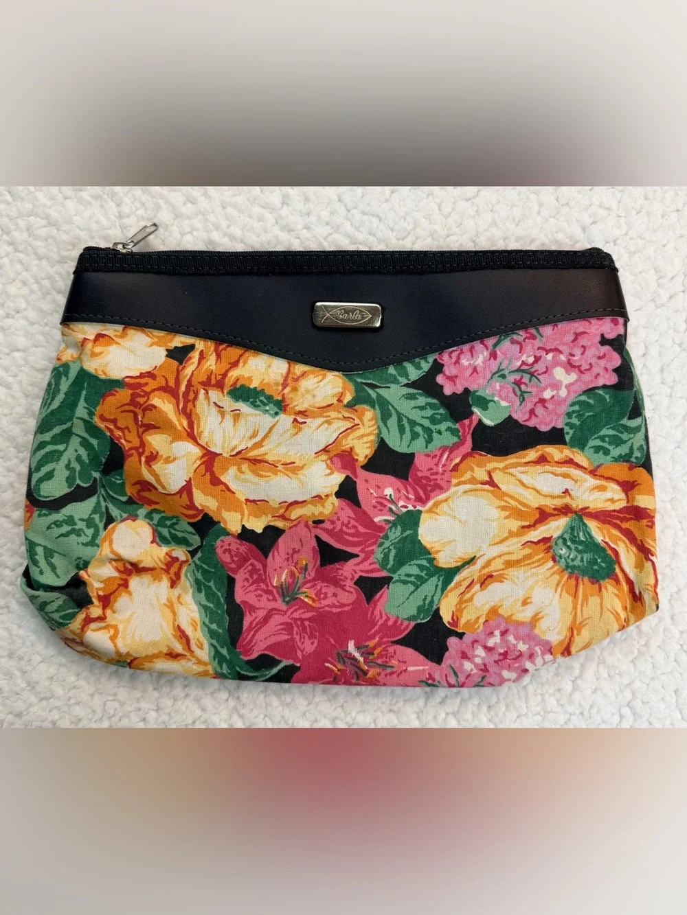 (VTG) CARLA • Large Floral Print Zip Cosmetic Travel Pouch, OS